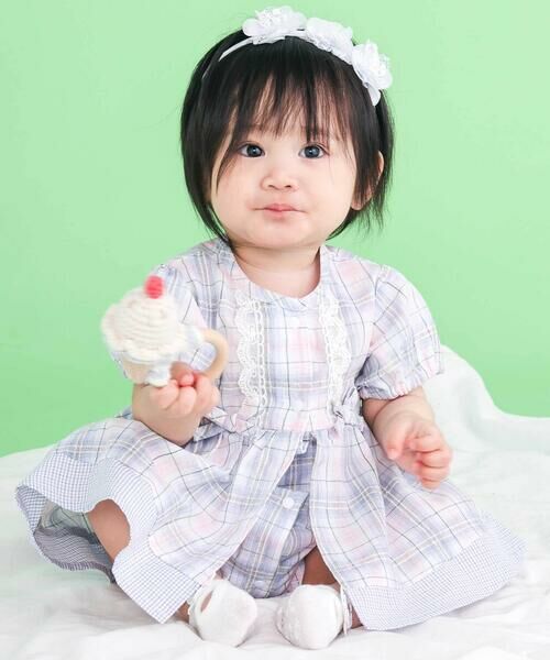 SLAP SLIP BABY / スラップ スリップ ベビー ロンパース | 【お揃い】リボン付きマドラスチェックカバーオールベビー(70~80cm)（ブルー系）