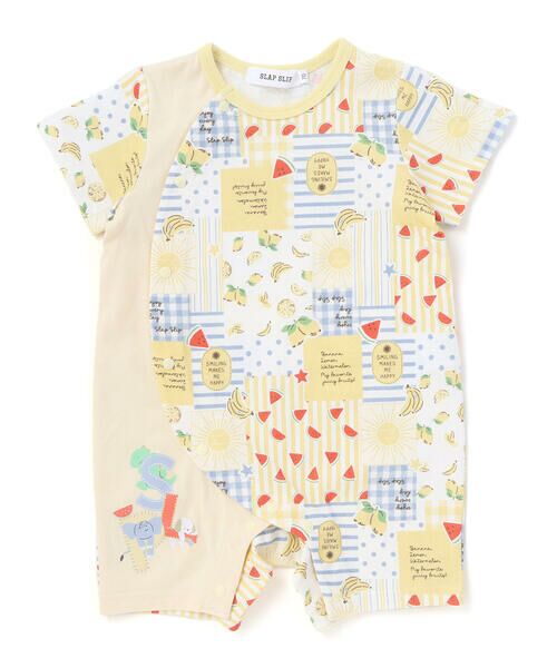 SLAP SLIP BABY / スラップ スリップ ベビー ロンパース | 【お揃い】総柄プリント配色天竺カバーオールベビー(60~80cm)（イエロー系）