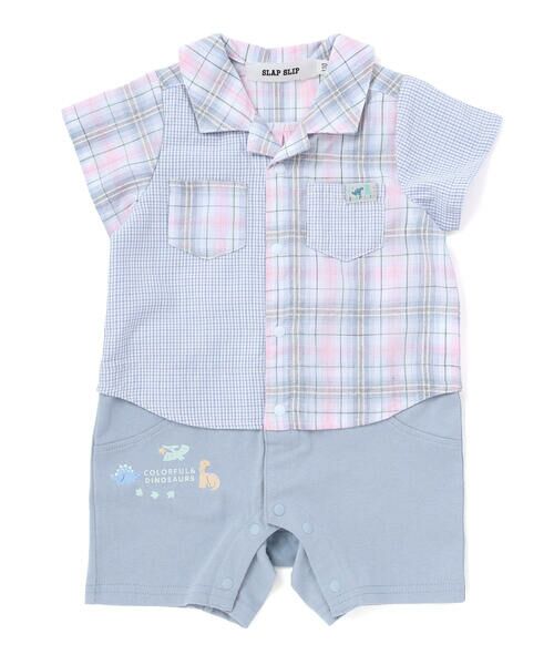 SLAP SLIP BABY / スラップ スリップ ベビー ロンパース | 【お揃い】マドラスチェック切り替えシャツ風カバーオールベビー(70~80cm)（ブルー系）