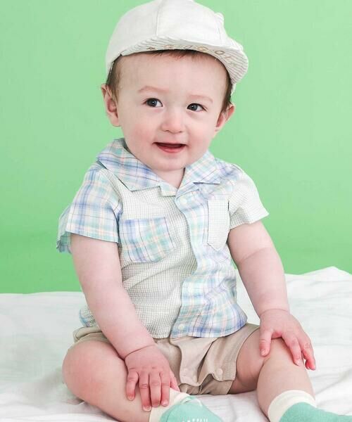 SLAP SLIP BABY / スラップ スリップ ベビー ロンパース | 【お揃い】マドラスチェック切り替えシャツ風カバーオールベビー(70~80cm)（グリーン系）