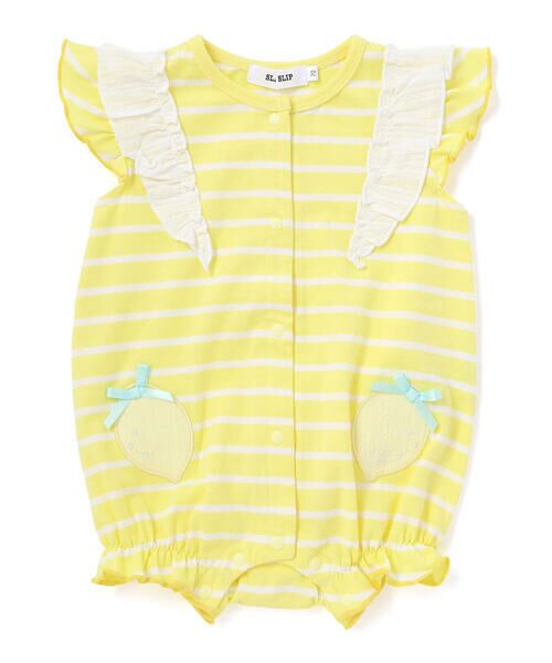 SLAP SLIP BABY / スラップ スリップ ベビー ロンパース | 【お揃い】フルーツパッチボーダー柄カバーオールベビー(60~80cm)（イエロー系）