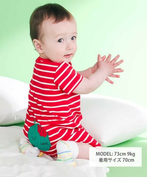 SLAP SLIP BABY / スラップ スリップ ベビー ロンパース | 【お揃い】お尻フルーツモチーフパッチボーダー天竺カバーオールベビー(60~80cm) | 詳細1