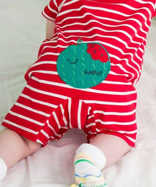 SLAP SLIP BABY / スラップ スリップ ベビー ロンパース | 【お揃い】お尻フルーツモチーフパッチボーダー天竺カバーオールベビー(60~80cm) | 詳細3