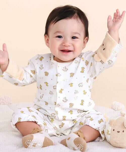 SLAP SLIP BABY / スラップ スリップ ベビー ロンパース | ウサギクマモチーフ折り返し付き2WAYロンパースベビー(50-70cm)（オフホワイト系）