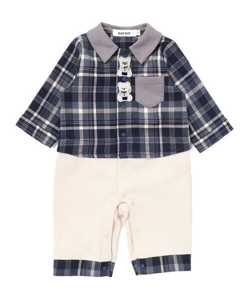 SLAP SLIP BABY / スラップ スリップ ベビー ロンパース | 【お揃い】クマモチーフ付きシャツカバーオールベビー(70~80cm)（ネイビー系）