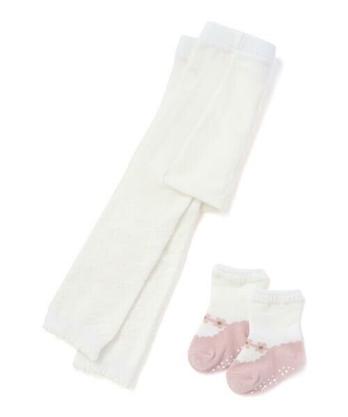 SLAP SLIP BABY / スラップ スリップ ベビー ベビー・キッズグッズ | 裾花柄レギンス＋ソックスセットベビー(70~80cm)（ホワイト）