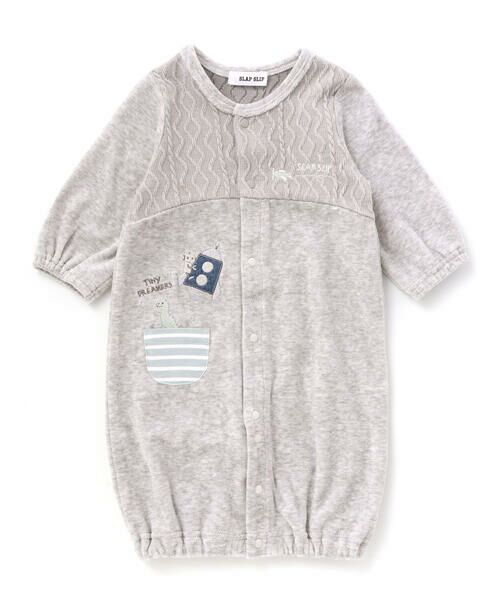 SLAP SLIP BABY / スラップ スリップ ベビー ロンパース | ポケット飛び出しモチーフベロア2WAYカバーオールベビー(50~70cm)（グレー）