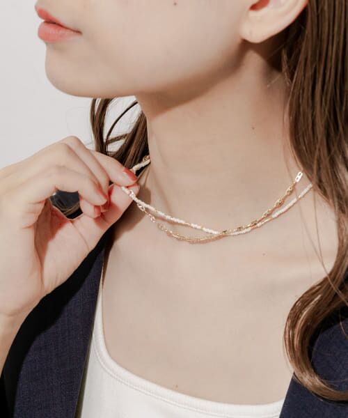 SMELLY/スメリー ビーズアンカーチェーン2セットネックレス WHT/GLD - SMELLY/スメリー ビーズアンカーチェーン2セットネックレス WHT/GLD -