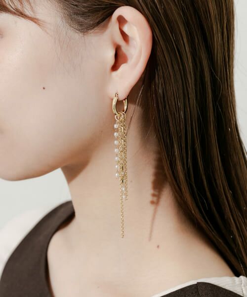 SMELLY/スメリー パールチェーンマルチWAYフープピアス GLD - SMELLY/スメリー パールチェーンマルチWAYフープピアス GLD -