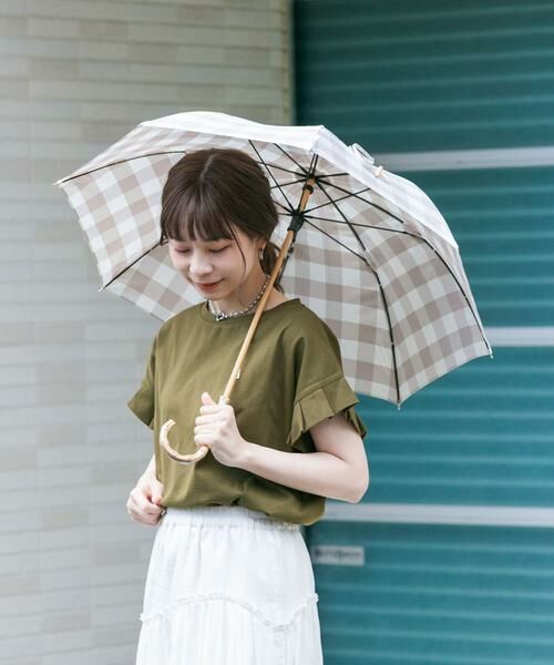 SMELLY / スメリー 傘 | because　ギンガムチェックバンブー長傘（グレー系その他）