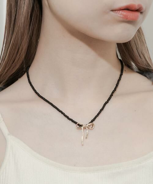 SMELLY / スメリー ネックレス・ペンダント・チョーカー | ビーズメタルリボントップネックレス | 詳細3