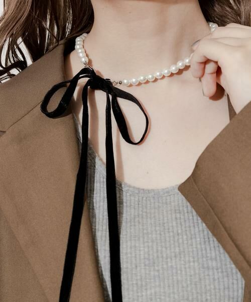 SMELLY / スメリー ネックレス・ペンダント・チョーカー | ベロアリボンパールネックレス | 詳細1