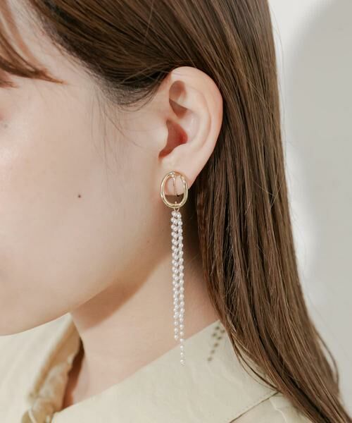 SMELLY / スメリー ピアス・イヤリング | メタルオーバルパールチェーンイヤリング | 詳細1