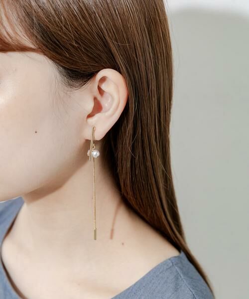 SMELLY / スメリー ピアス・イヤリング | パールビジューメタルロングイヤリング | 詳細1