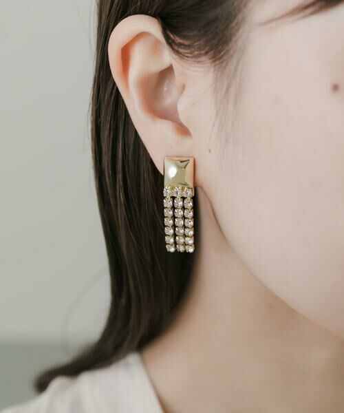 SMELLY / スメリー ピアス・イヤリング | メタルスクエアビジューチェーンイヤリング | 詳細3