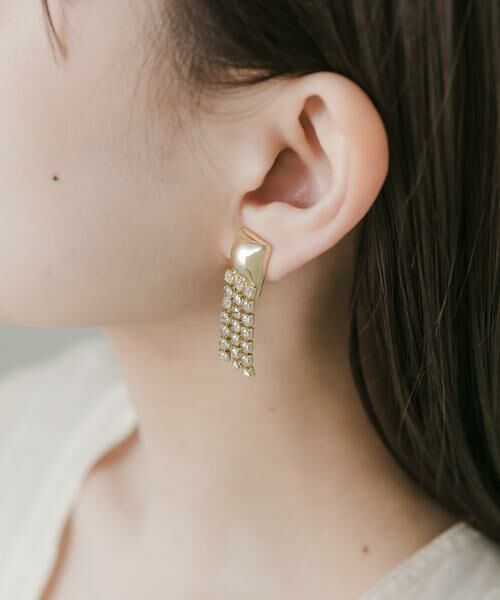 SMELLY / スメリー ピアス・イヤリング | メタルスクエアビジューチェーンイヤリング | 詳細5