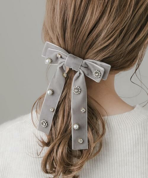 SMELLY / スメリー カチューシャ・カチューム・その他 | ビジューベロアリボンバレッタ | 詳細1