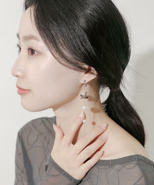 SMELLY / スメリー ピアス・イヤリング | メタルフラワーパールロングイヤリング | 詳細3