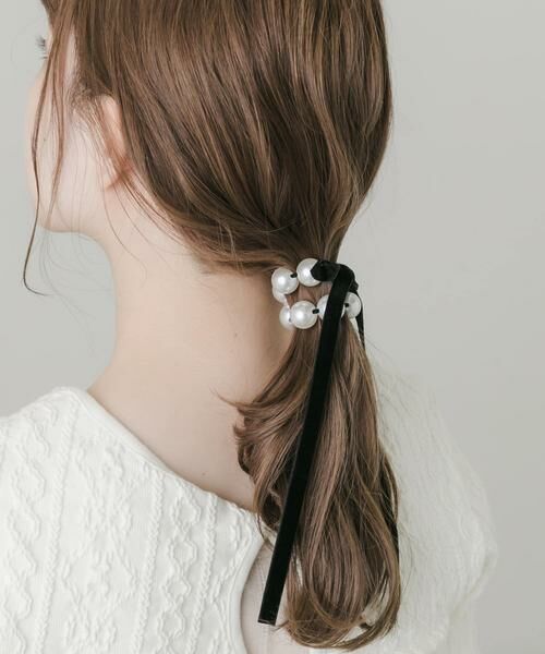 SMELLY / スメリー ヘアゴム・シュシュ | ビッグパールベロアリボンヘアゴム | 詳細1