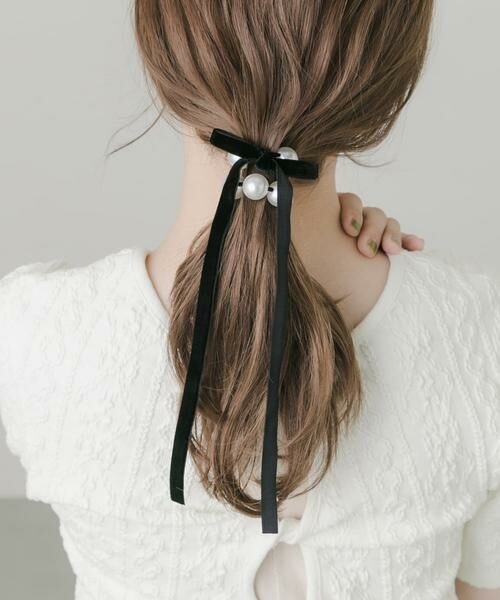 SMELLY / スメリー ヘアゴム・シュシュ | ビッグパールベロアリボンヘアゴム | 詳細2