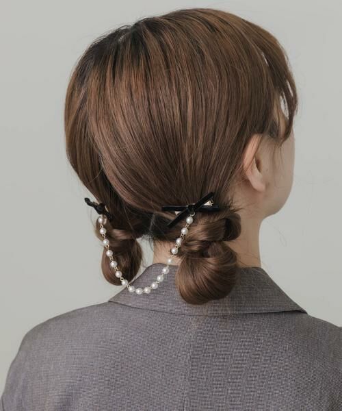 SMELLY / スメリー カチューシャ・カチューム・その他 | ベロアリボンパールチェーンヘアピン | 詳細1