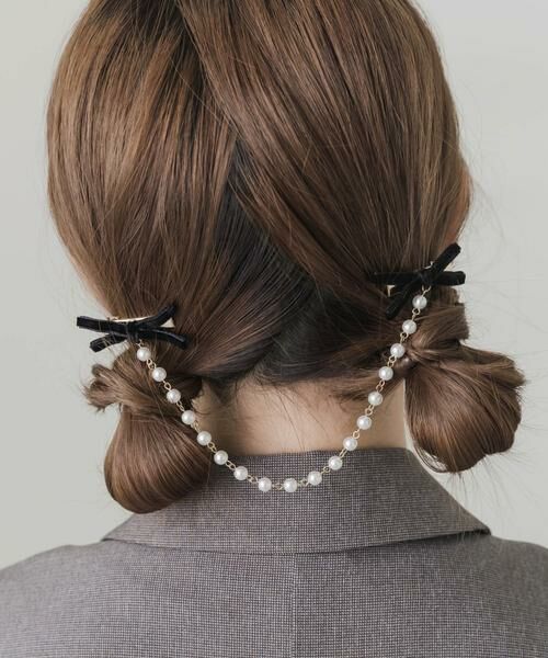 SMELLY / スメリー カチューシャ・カチューム・その他 | ベロアリボンパールチェーンヘアピン | 詳細2