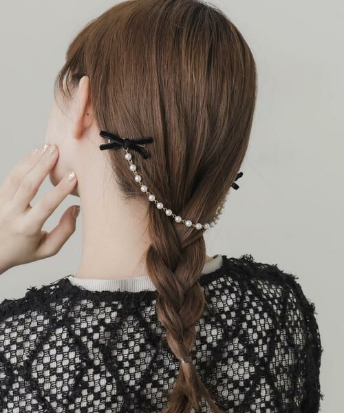 SMELLY / スメリー カチューシャ・カチューム・その他 | ベロアリボンパールチェーンヘアピン | 詳細5