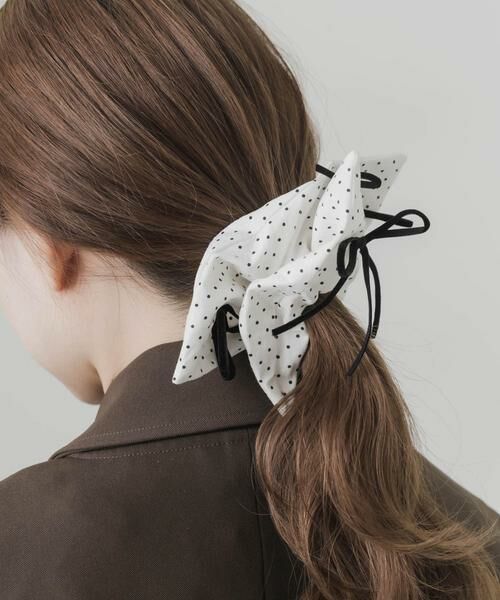 SMELLY / スメリー ヘアゴム・シュシュ | ベロアリボンドットスクエアシュシュ | 詳細5