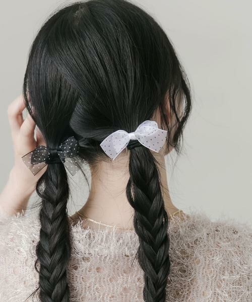 SMELLY / スメリー ヘアゴム・シュシュ | ドットシアーリボン2セットヘアポニー | 詳細3