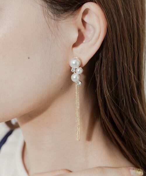 SMELLY / スメリー ピアス・イヤリング | パールビジューロングチェーンイヤリング | 詳細2
