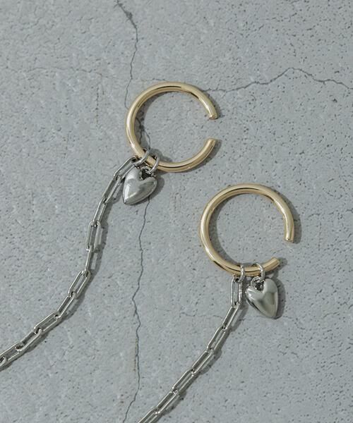 SMELLY / スメリー ピアス・イヤリング | マルチWAYコンビメッキハートチェーンイヤカフ | 詳細1