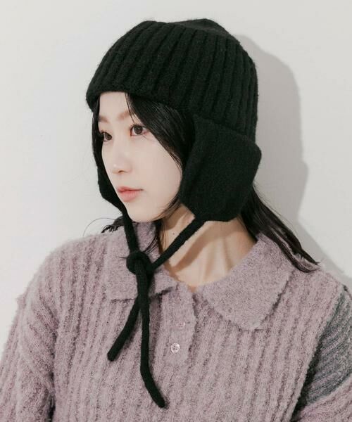 SMELLY/スメリー イヤーフラップニットキャップ ブラック - SMELLY/スメリー イヤーフラップニットキャップ ブラック -