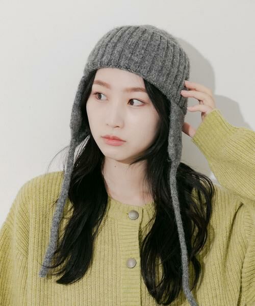 SMELLY/スメリー イヤーフラップニットキャップ グレー - SMELLY/スメリー イヤーフラップニットキャップ グレー -