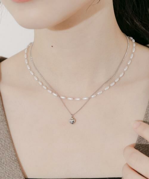 SMELLY / スメリー ネックレス・ペンダント・チョーカー | ステンレスハートトップパール2セットネックレス | 詳細1