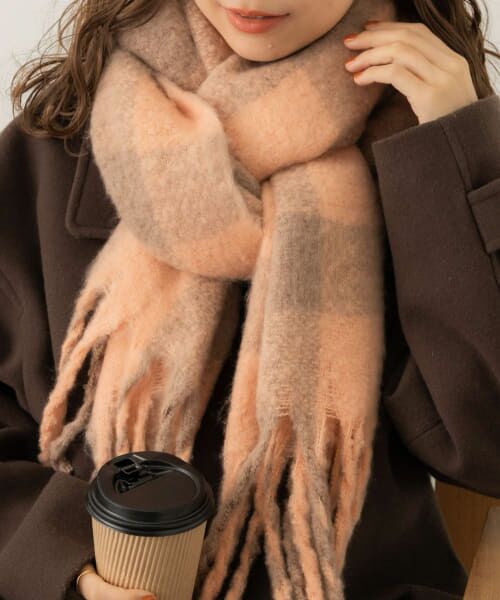 ＊＊SMELLY / スメリー マフラー・ショール・スヌード・ストール | ブロックチェックボリュームマフラー（ORG）