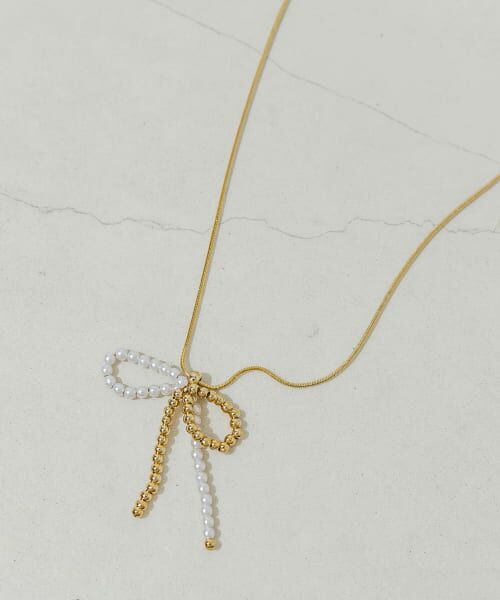 ＊＊SMELLY / スメリー ネックレス・ペンダント・チョーカー | メタルパールビーズリボンネックレス（GLD/IVO）