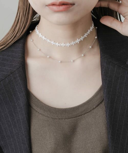 ＊＊SMELLY / スメリー ネックレス・ペンダント・チョーカー | フラワーレースパール2セットネックレス（WHT/SLV）