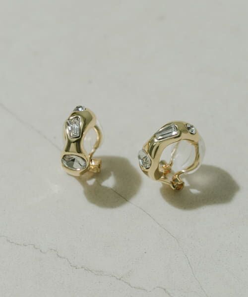 ＊＊SMELLY / スメリー ピアス・イヤリング | ビジューニュアンスメタルフープイヤリング（GLD）