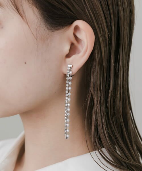 ＊＊SMELLY / スメリー ピアス・イヤリング | ビジューパールロングチェーンイヤリング（SLV）