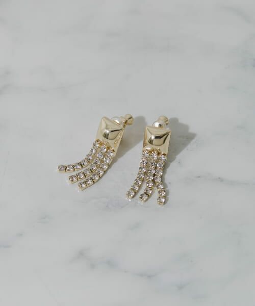 ＊＊SMELLY / スメリー ピアス・イヤリング | メタルスクエアビジューチェーンイヤリング（GLD）