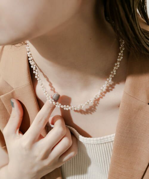 メッキ　アクセサリー　MONET パール セール】 パールチェーンマンテルネックレス （ネックレス