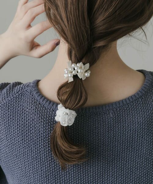 ＊＊SMELLY / スメリー ヘアゴム・シュシュ | パールリボン2セットヘアゴム（WHT）