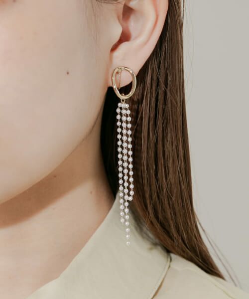 ＊＊SMELLY / スメリー ピアス・イヤリング | メタルオーバルパールチェーンイヤリング（GLD）