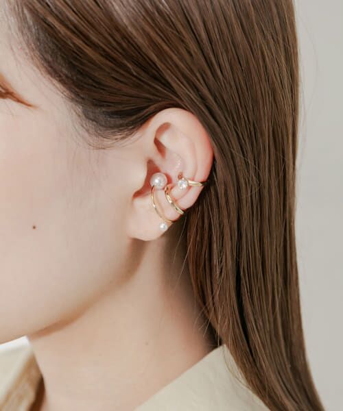 ＊＊SMELLY / スメリー ピアス・イヤリング | パールビジュー2セットイヤカフ（GLD）