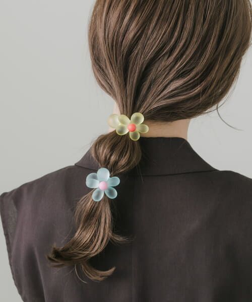 ＊＊SMELLY / スメリー ヘアゴム・シュシュ | マットクリアフフラワーセットポニー（BL/YE）