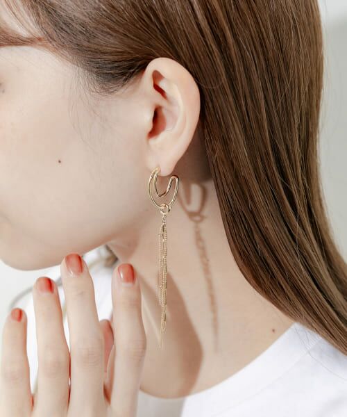 セール】 2WAYチェーンオーバルピアス （ピアス・イヤリング