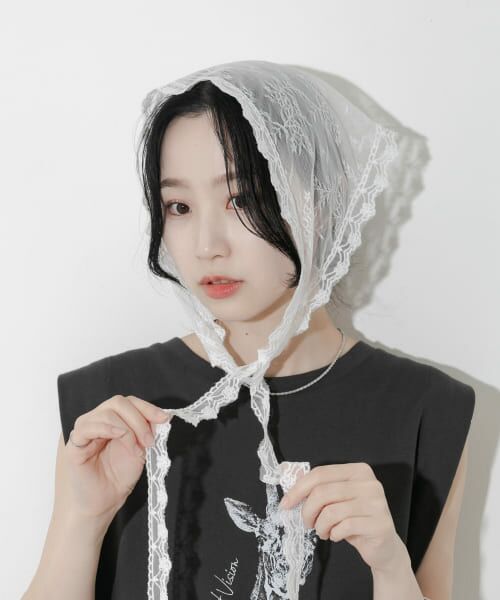 ＊＊SMELLY / スメリー バンダナ・スカーフ | スカラップレースバブーシュカ（IVO）