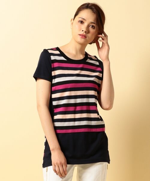セール】 【洗える！】マルチボーダージャージーチュニック カットソー  