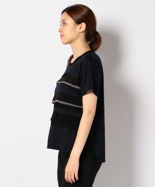 美品/ソニアリキエル SONIA RYKIEL ニットカットソー 表記 38号 9号 相当 黒 ブラック レディース 秋 冬 トップス ボーダー 綿100 7分袖 SONIA RYKIEL ソニアリキエル フリル ニット カットソー size32