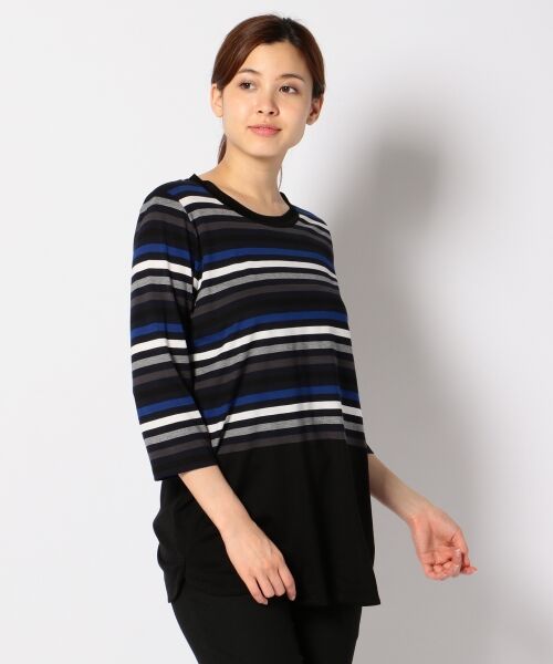 ＊＊SONIA RYKIEL COLLECTION / ソニア リキエル コレクション Tシャツ | マルチボーダーノアールパネル カットソー（ネイビー系5）